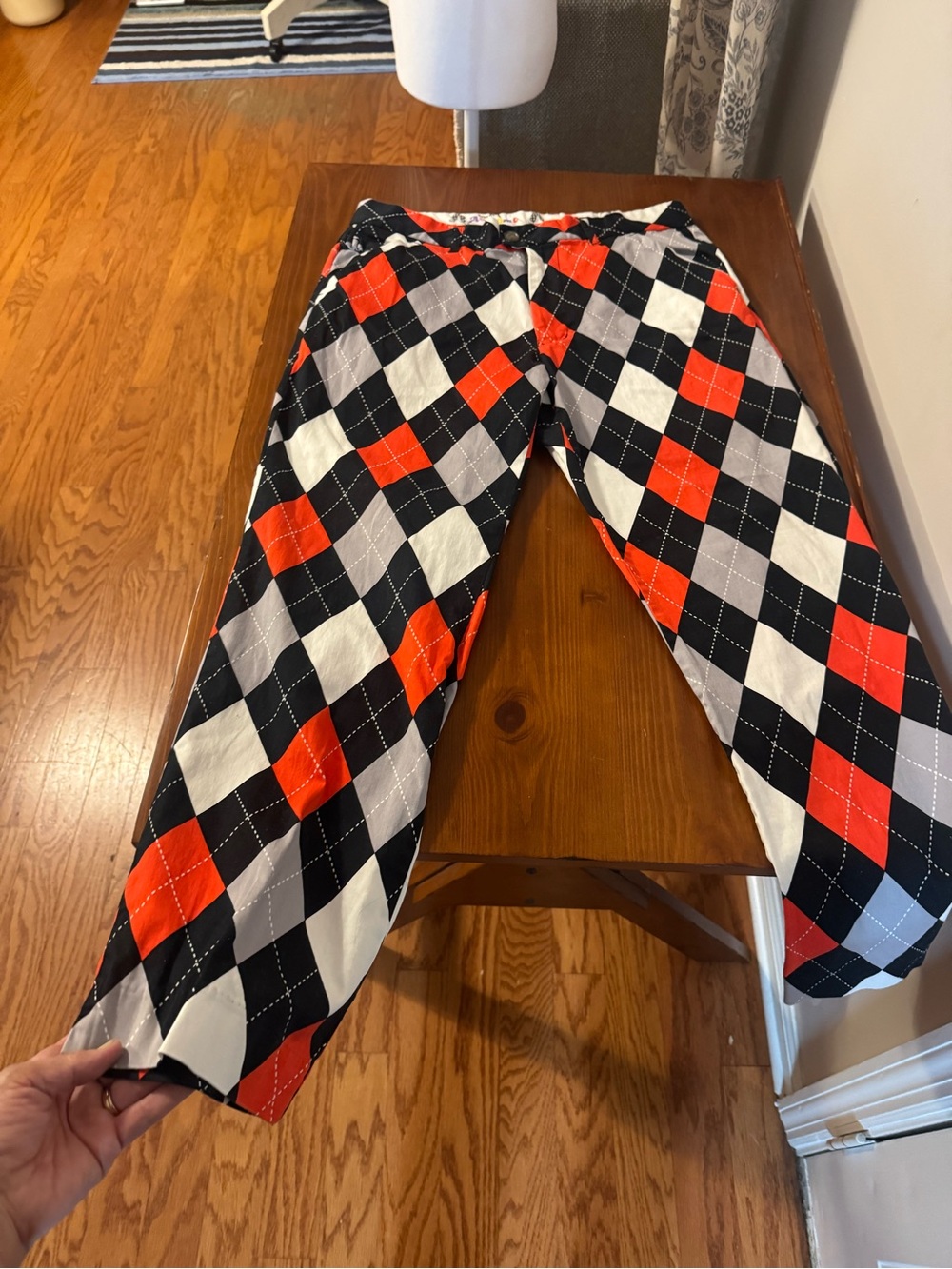 Men's Argyle Lounge Joggers - Black, White & Red